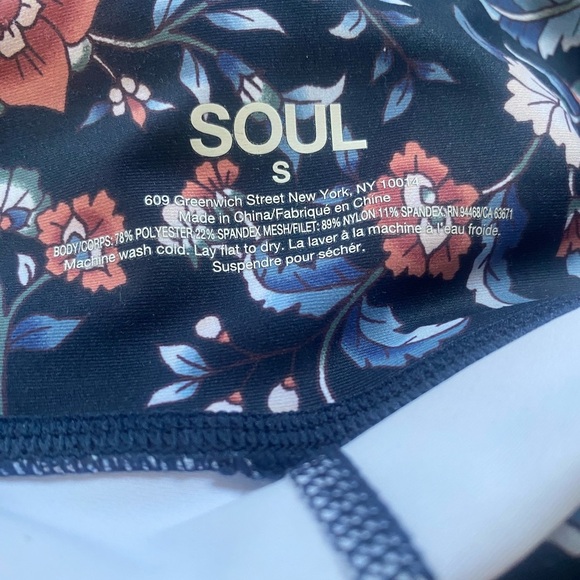 Soulcycle Soul Floral Blue Pants Leggings Size S Gym Run Spin Thick Stretch EUC - Picture 8 of 9